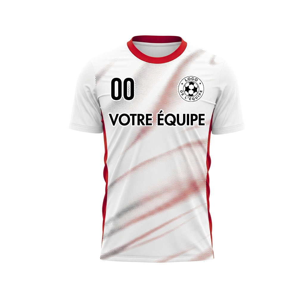 Blanc Rouge Diagonal Demi-Teinte Vagues Motif (2) Maillot de Football Personnalisé