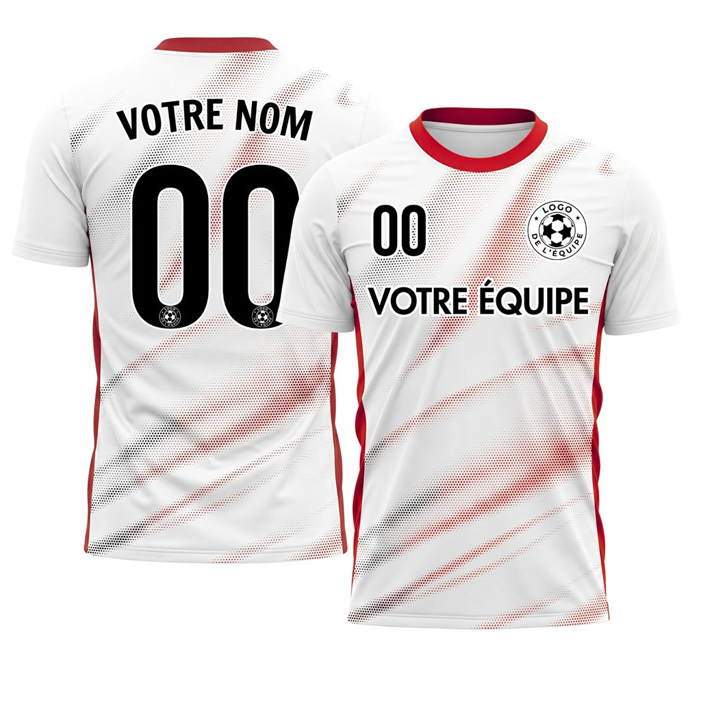 Blanc Rouge Diagonal Demi-Teinte Vagues Motif (2) Maillot de Football Personnalisé