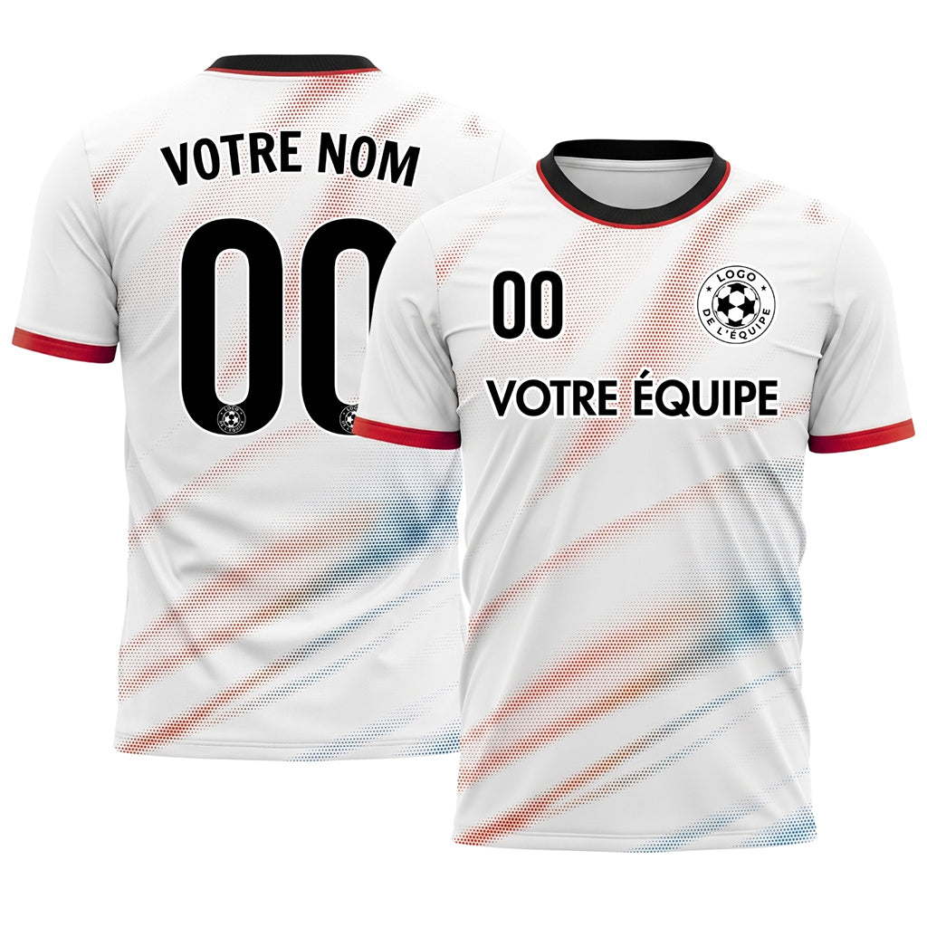 Blanc Rouge Diagonal Demi-Teinte Vagues Motif Maillot de Football Personnalisé