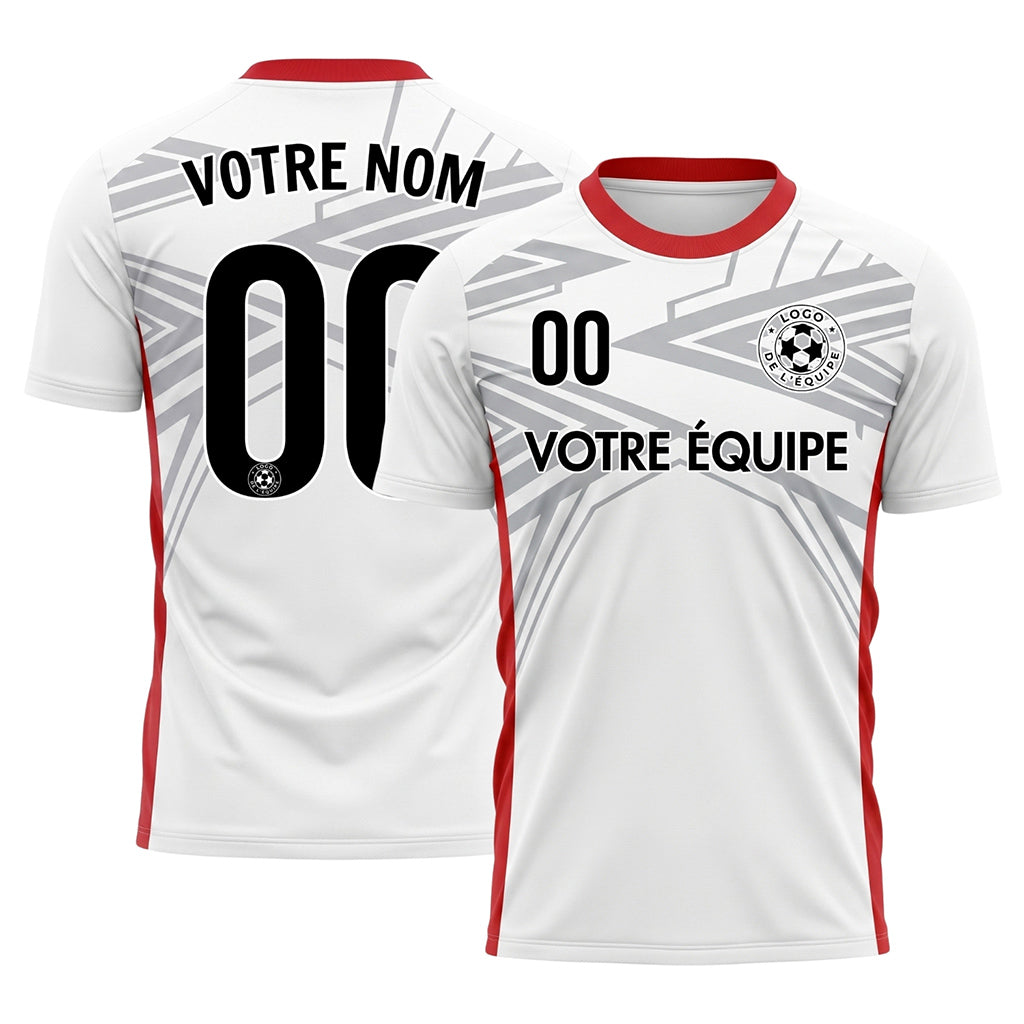 Blanc Rouge Dynamique Flèche Motif Maillot de Football Personnalisé