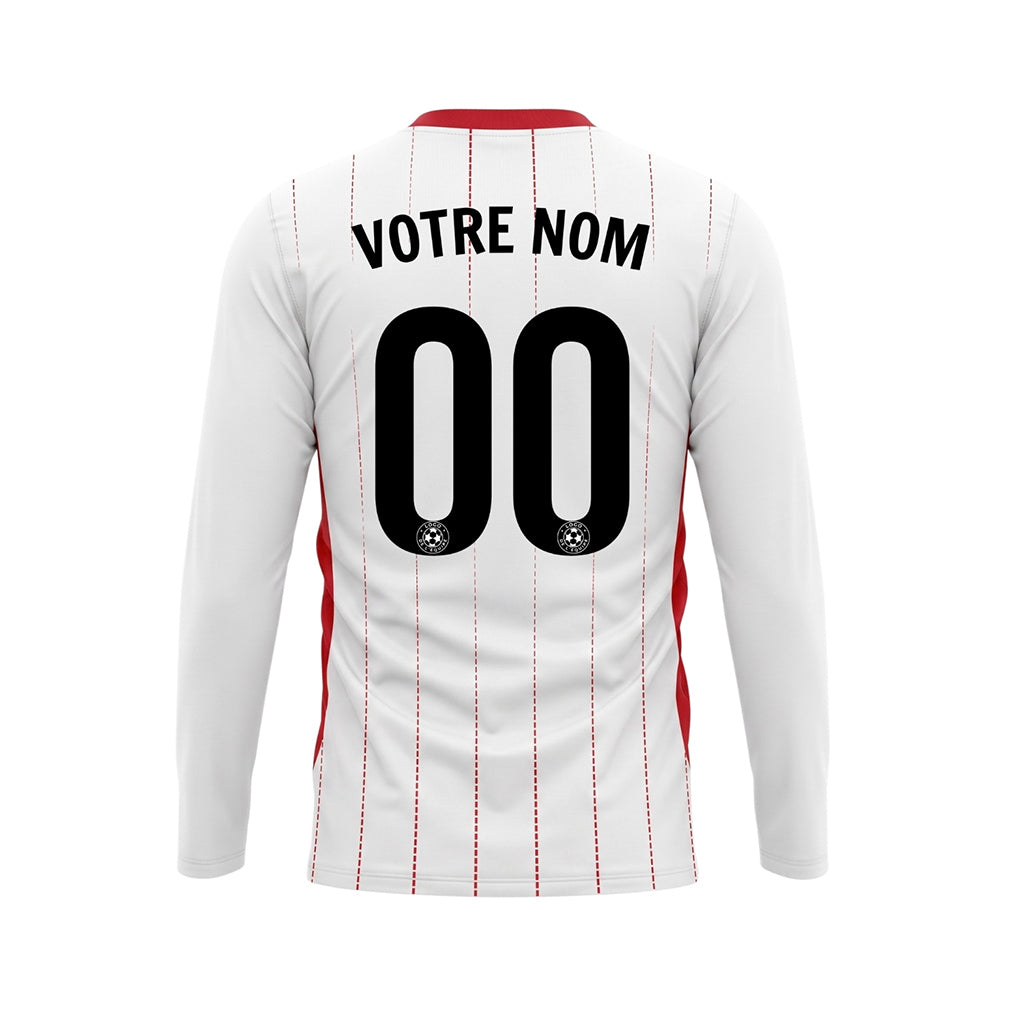 Blanc Rouge Fines Rayures Verticales Maillot de Football Personnalisé à Manches Longues