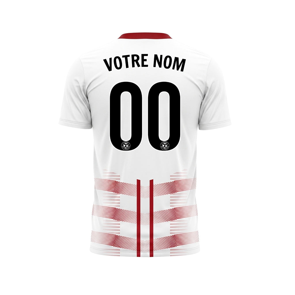 Blanc Rouge Géométrique Flèche Doubles Rayures Motif Maillot de Football Personnalisé