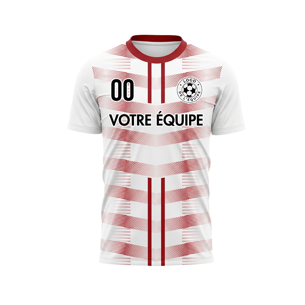 Blanc Rouge Géométrique Flèche Doubles Rayures Motif Maillot de Football Personnalisé