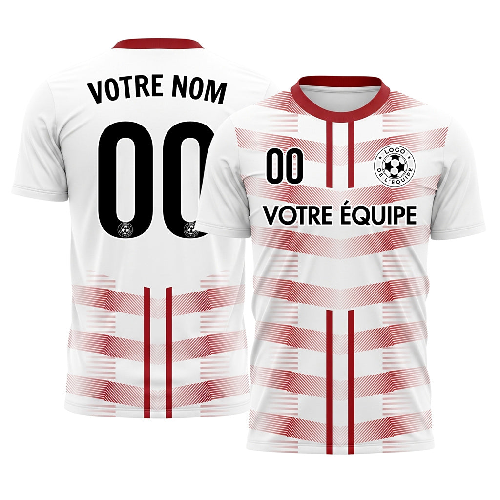 Blanc Rouge Géométrique Flèche Doubles Rayures Motif Maillot de Football Personnalisé