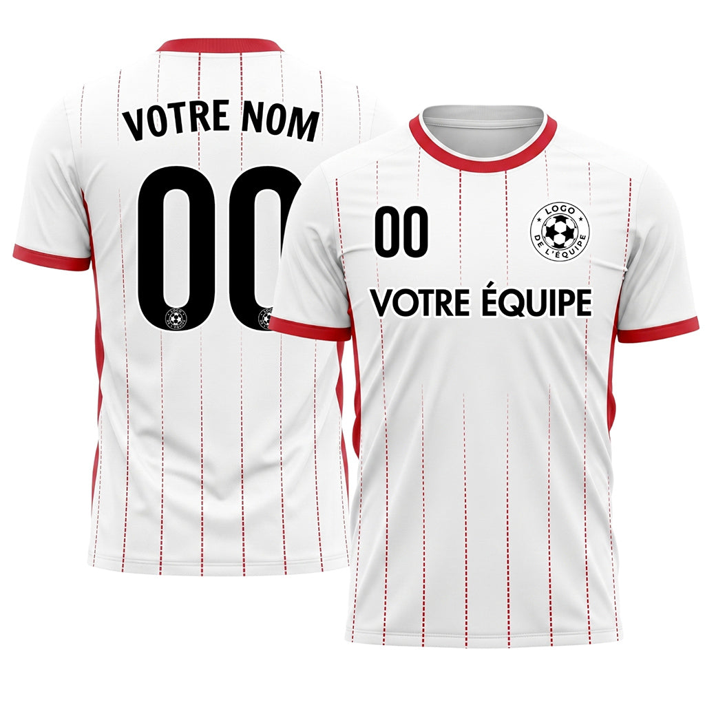 Blanc Rouge En Pointillés Lignes Verticales Dégradé Motif Maillot de Football Personnalisé