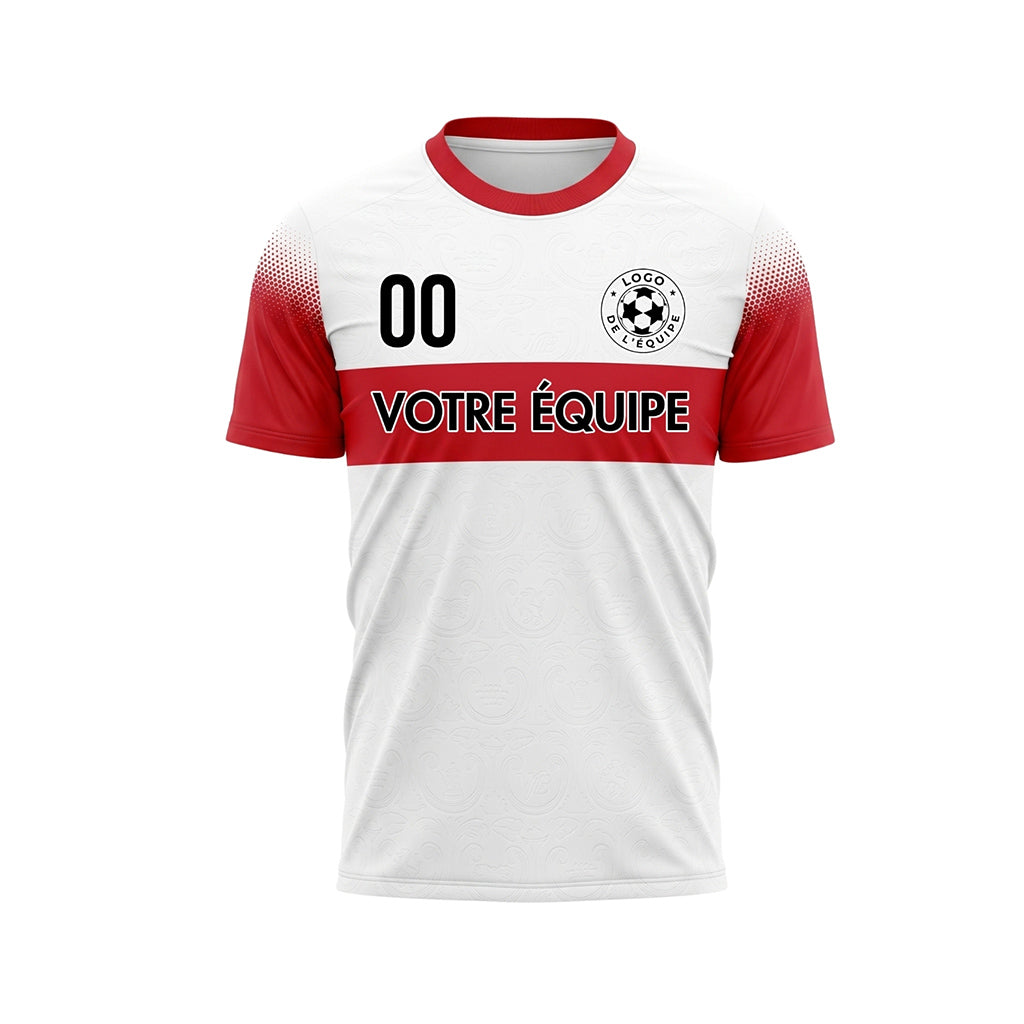 Blanc Rouge Demi-Teinte Rayures Poitrine Maillot de Football Personnalisé