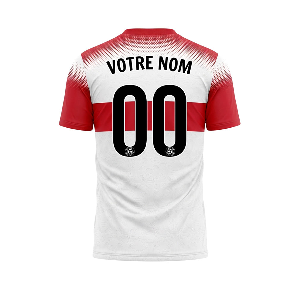 Blanc Rouge Demi-Teinte Rayures Poitrine Maillot de Football Personnalisé