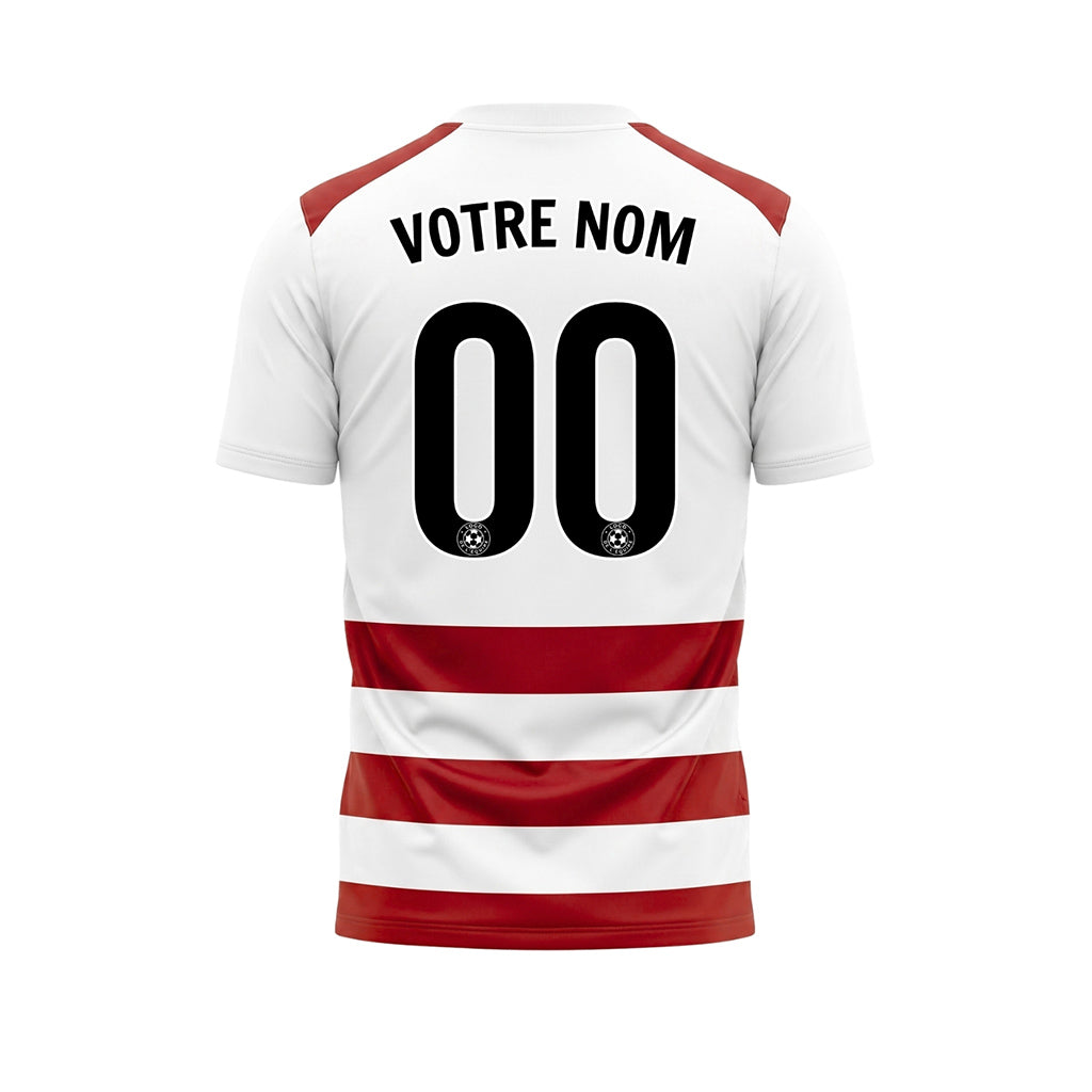 Blanc Rouge Classique Rayures en Blocs Motif Maillot de Football Personnalisé