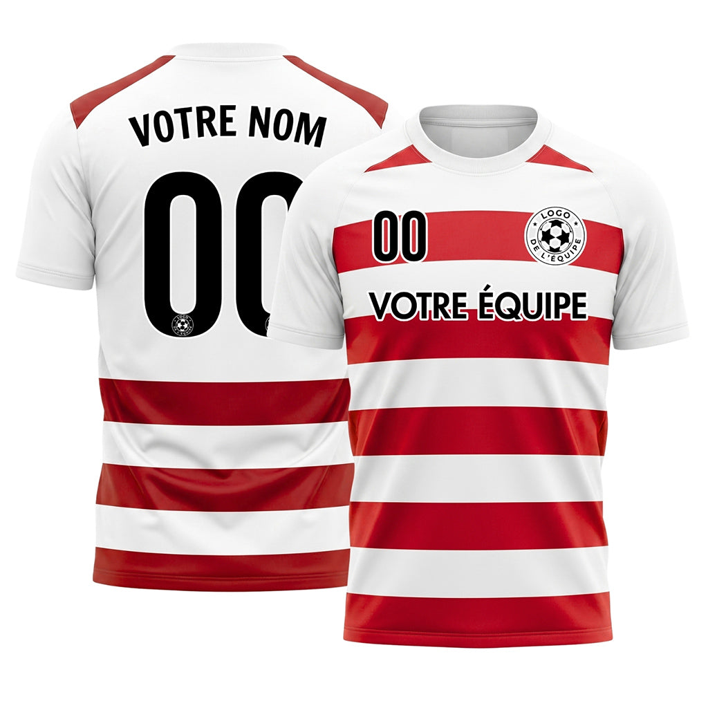 Blanc Rouge Classique Rayures en Blocs Motif Maillot de Football Personnalisé