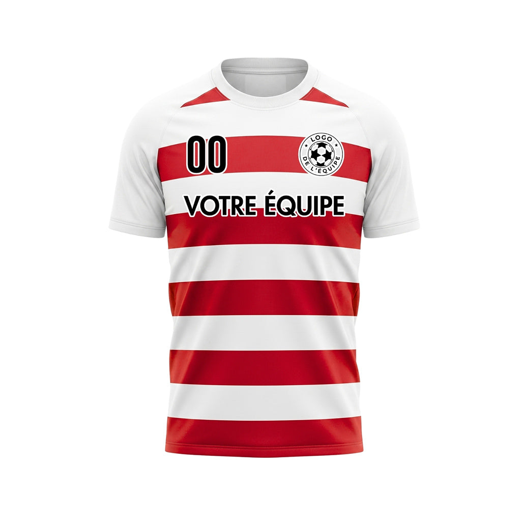 Blanc Rouge Classique Rayures en Blocs Motif Maillot de Football Personnalisé