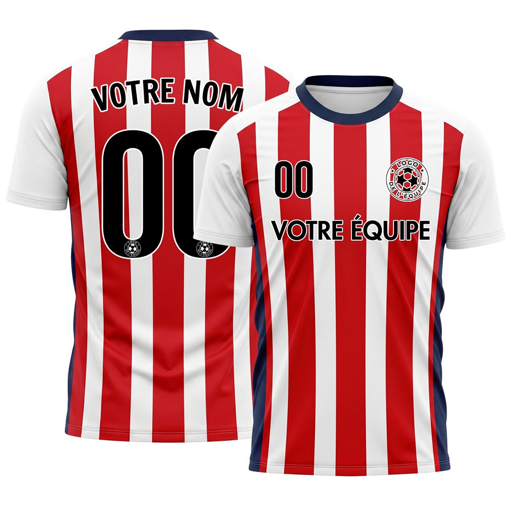 Blanc Rouge Classique Larges Rayures Maillot de Football Personnalisé