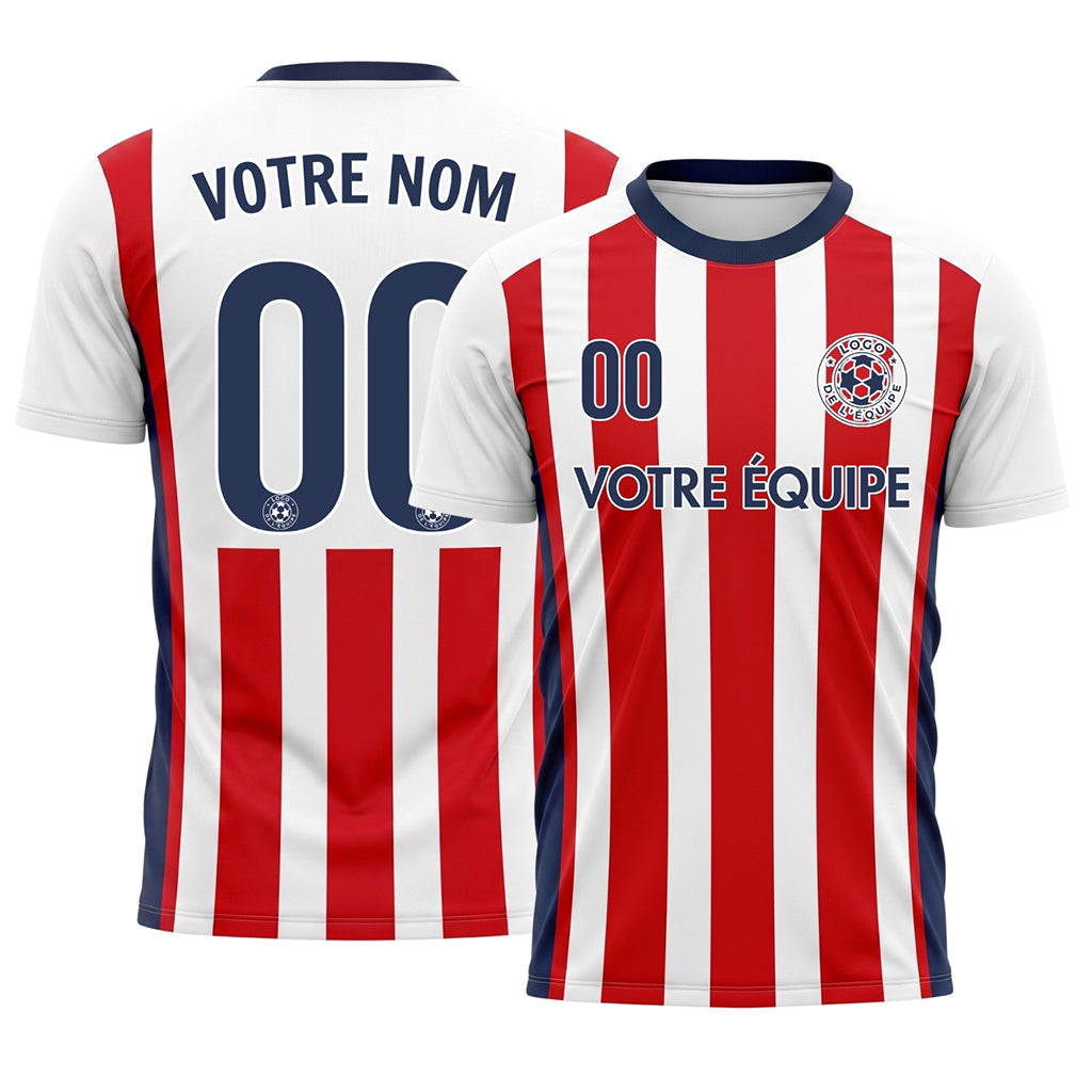 Blanc Rouge Classique Larges Rayures (2) Maillot de Football Personnalisé