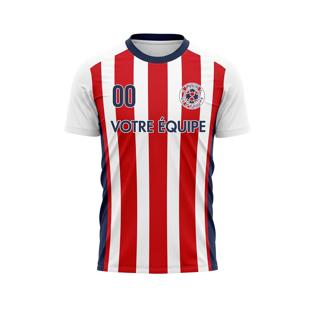Blanc Rouge Classique Larges Rayures (2) Maillot de Football Personnalisé