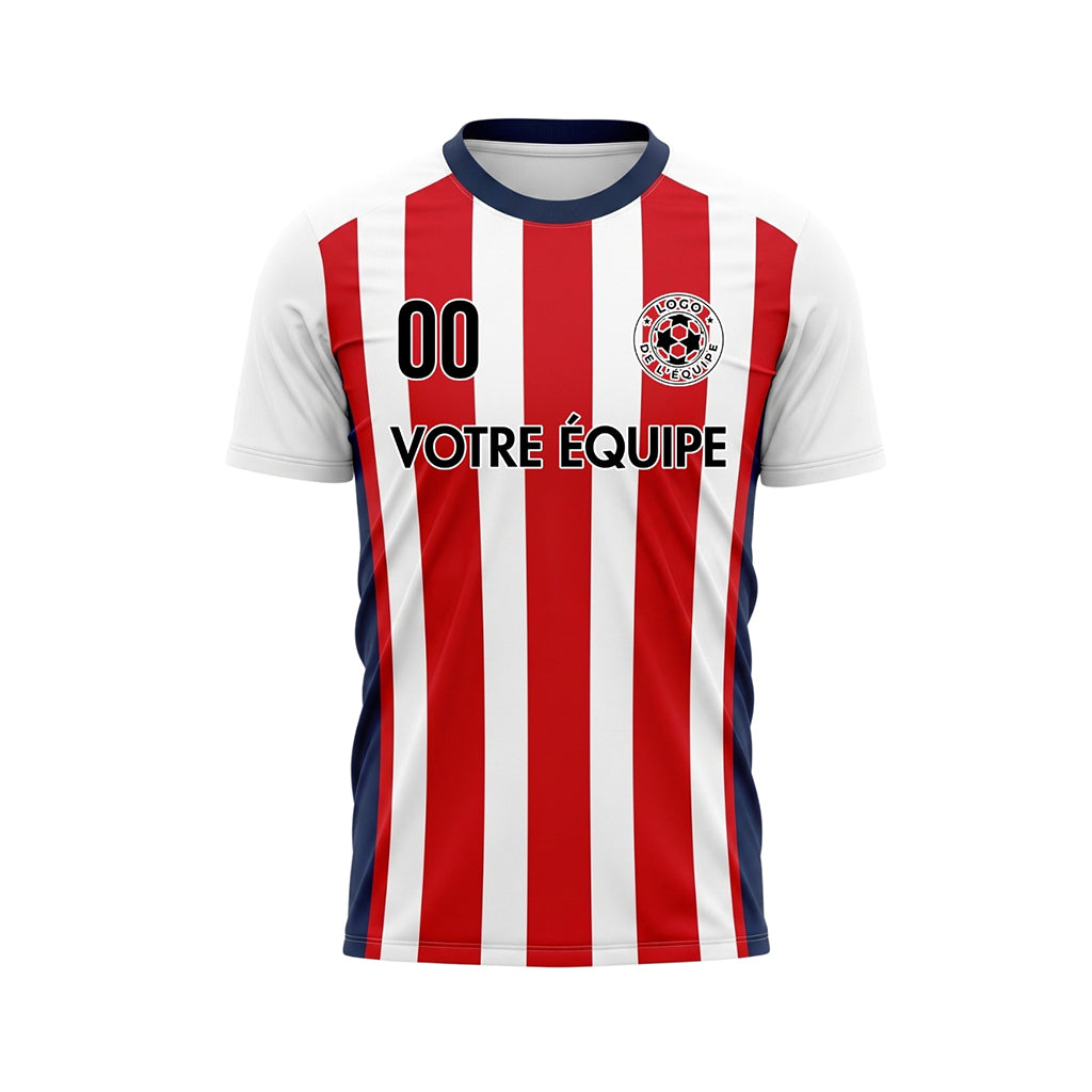 Blanc Rouge Classique Larges Rayures Maillot de Football Personnalisé
