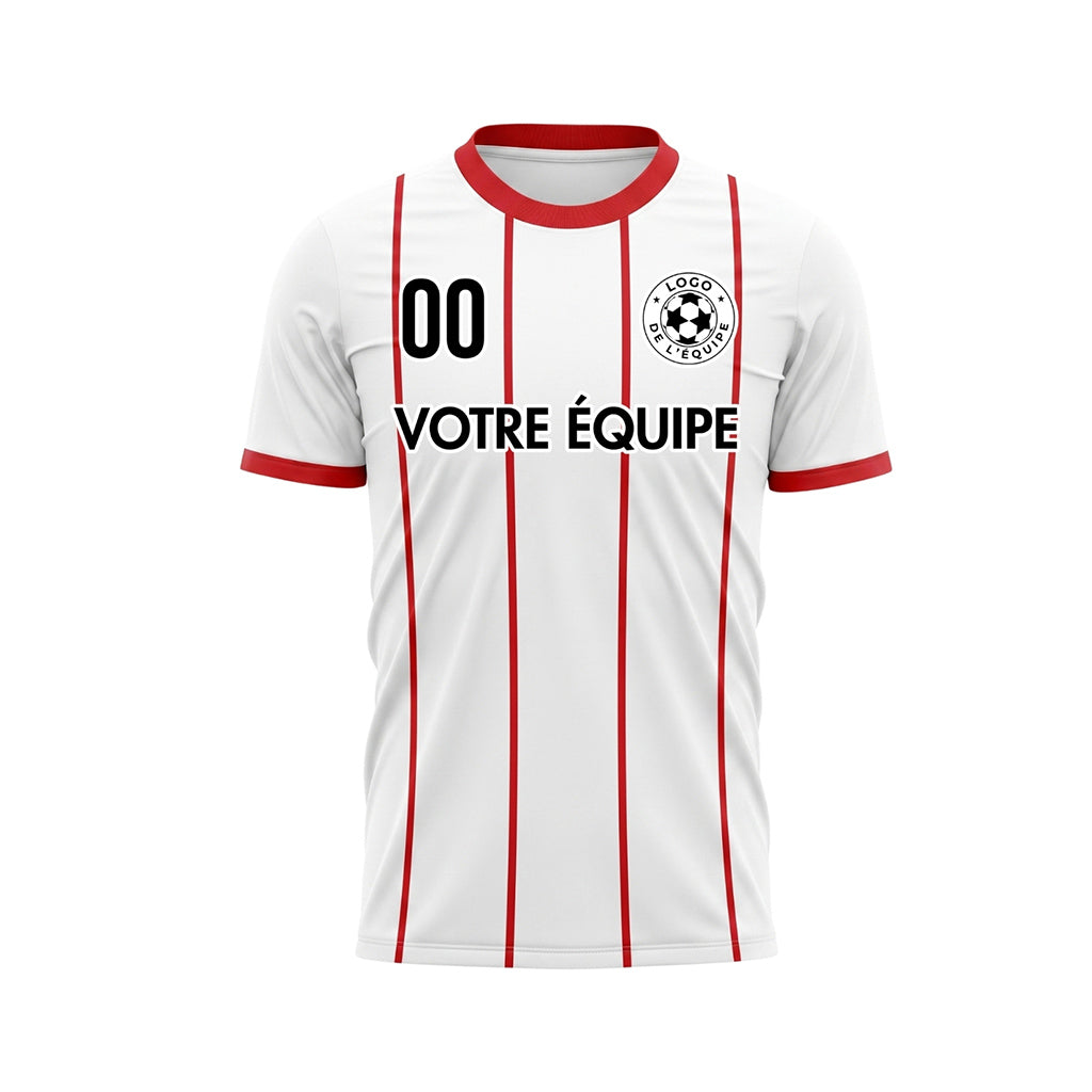Blanc Rouge Rayures Fines Contraste Col Motif Maillot de Football Personnalisé
