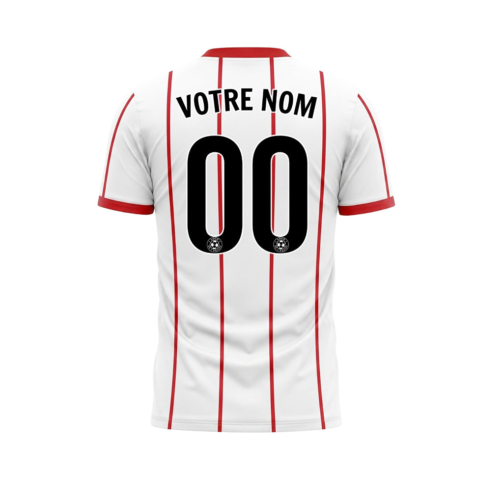 Blanc Rouge Rayures Fines Contraste Col Motif Maillot de Football Personnalisé