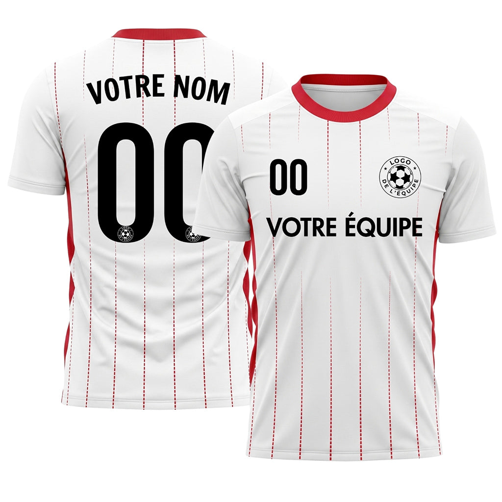 Blanc Rouge Rayures Fines Maillot de Football Personnalisé