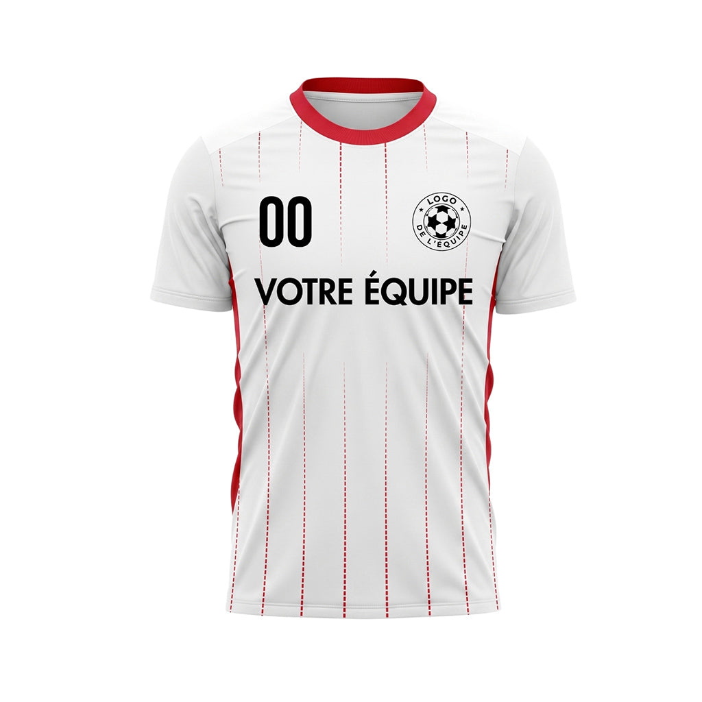 Blanc Rouge Rayures Fines Maillot de Football Personnalisé
