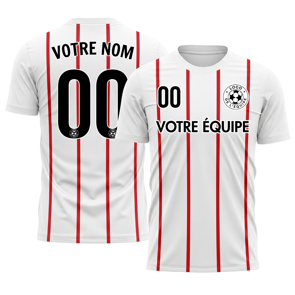 Blanc Rouge Rayures Fines Vertical Motif Maillot de Football Personnalisé
