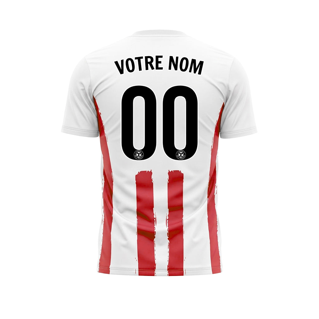 Blanc Rouge Coup de Pinceau Rayures Longitudinales Motif Maillot de Football Personnalisé