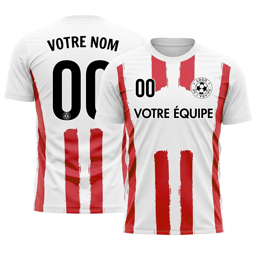 Blanc Rouge Coup de Pinceau Rayures Longitudinales Motif Maillot de Football Personnalisé
