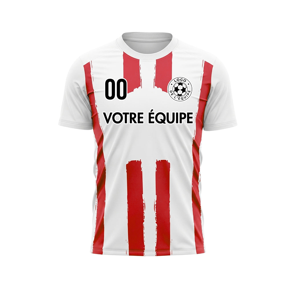 Blanc Rouge Coup de Pinceau Rayures Longitudinales Motif Maillot de Football Personnalisé