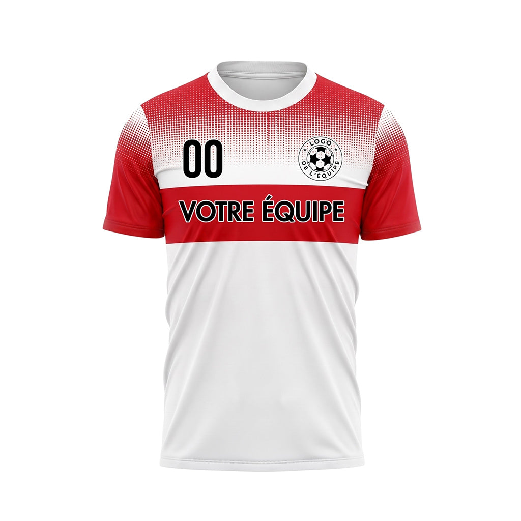 Blanc Rouge Pixel Fondu Rayures Horizontales Maillot de Football Personnalisé