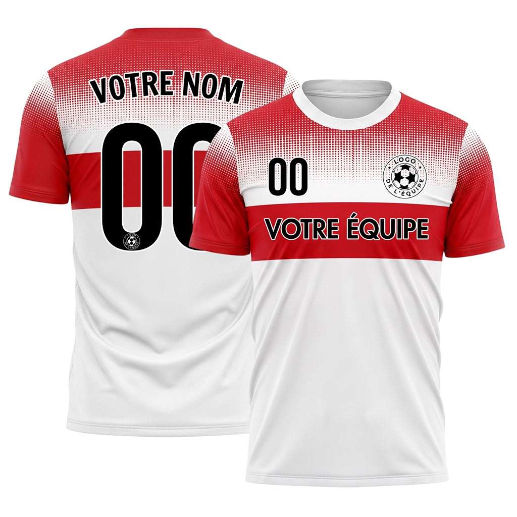 Blanc Rouge Pixel Fondu Rayures Horizontales Maillot de Football Personnalisé