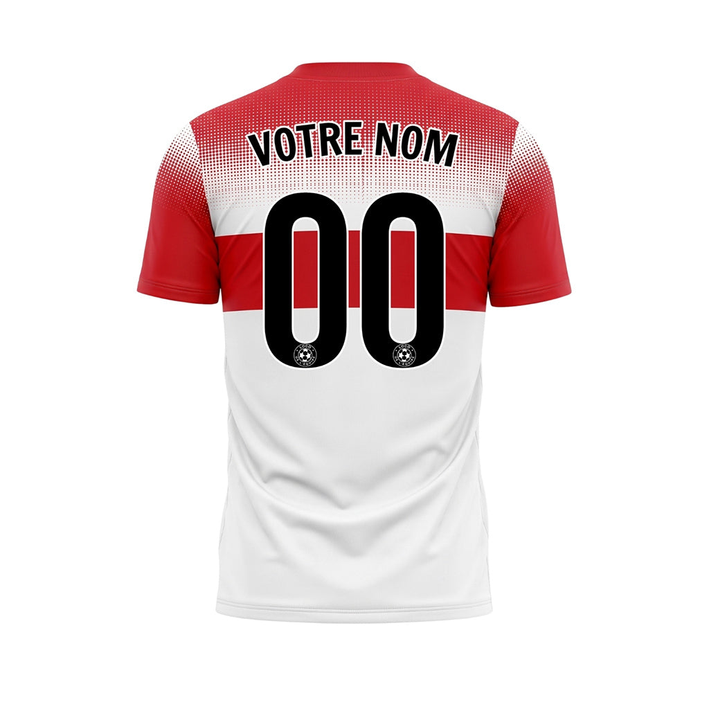 Blanc Rouge Pixel Fondu Rayures Horizontales Maillot de Football Personnalisé