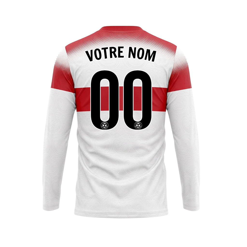 Blanc Rouge Rayures Horizontales Dégradées à Pois Maillot de Football Personnalisé à Manches Longues