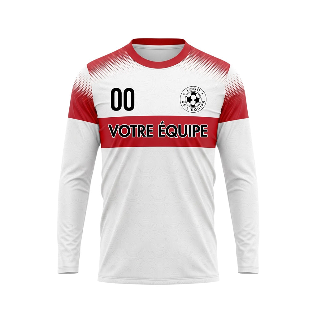Blanc Rouge Rayures Horizontales Dégradées à Pois Maillot de Football Personnalisé à Manches Longues