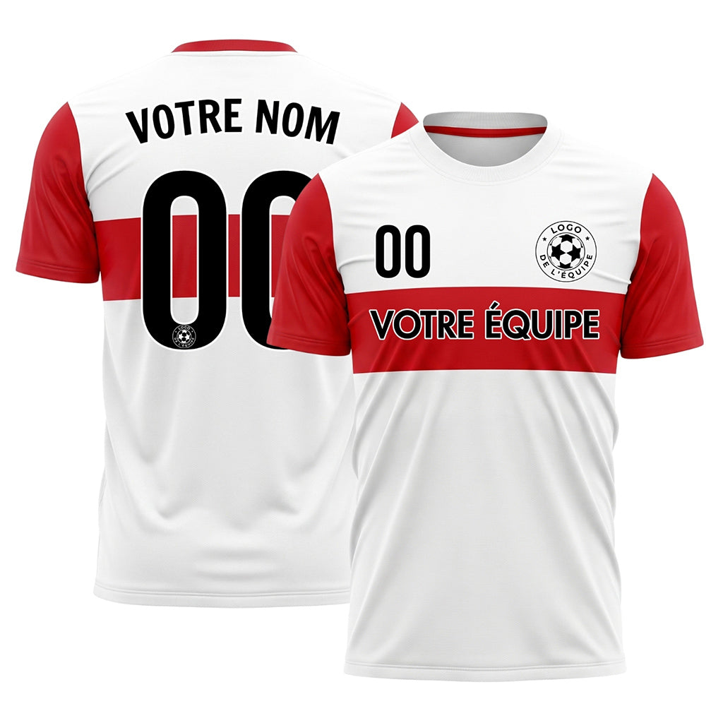 Blanc Rouge Rayures Horizontales Maillot de Football Personnalisé