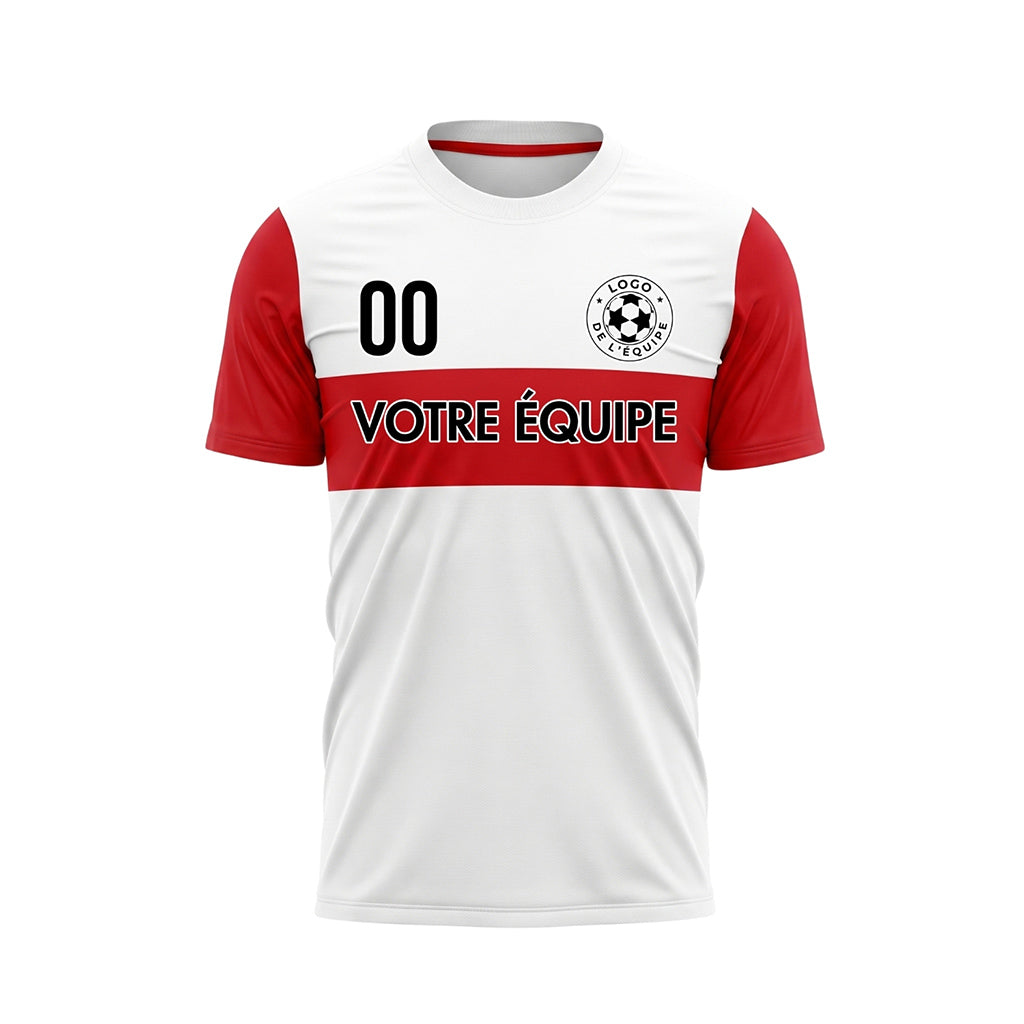 Blanc Rouge Rayures Horizontales Maillot de Football Personnalisé