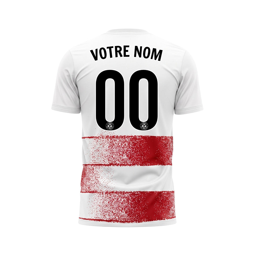 Blanc Rouge Effet Spray Horizontales Rayures Motif Maillot de Football Personnalisé