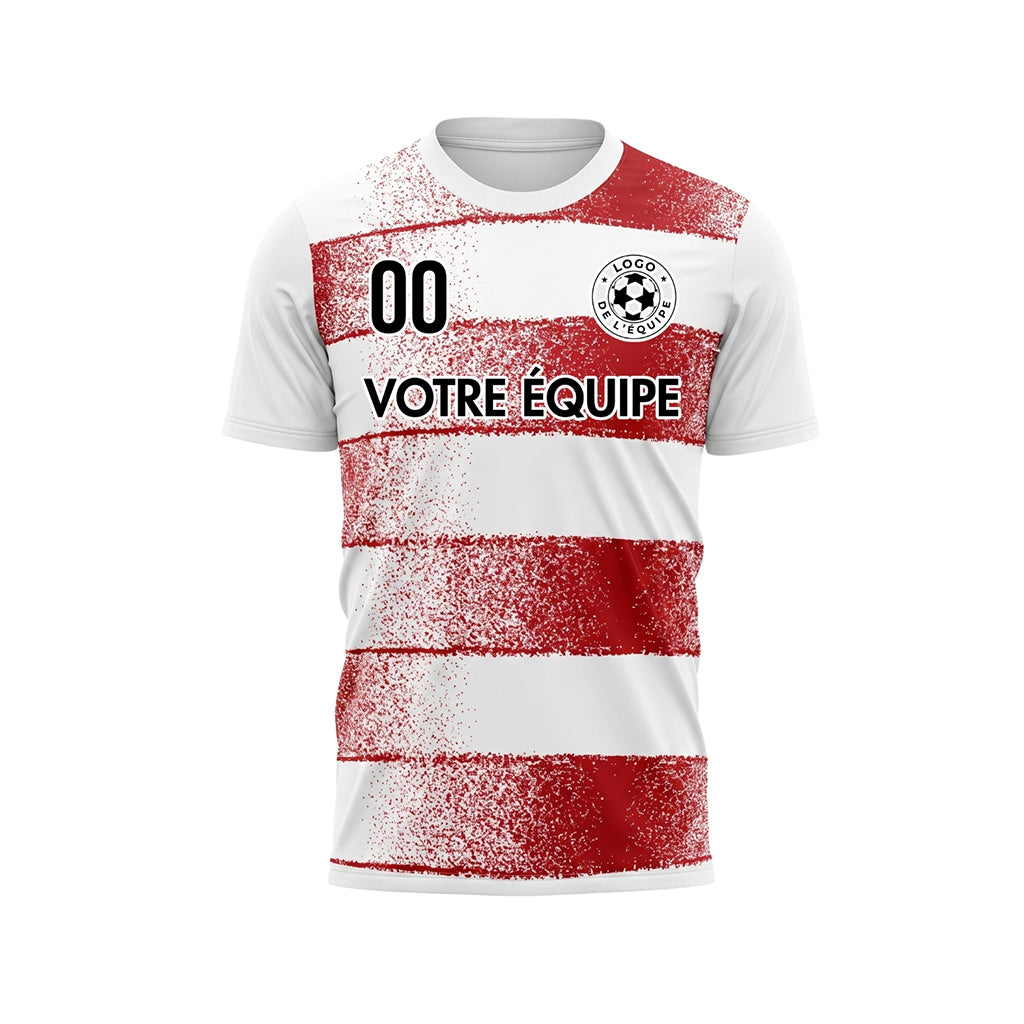 Blanc Rouge Effet Spray Horizontales Rayures Motif Maillot de Football Personnalisé