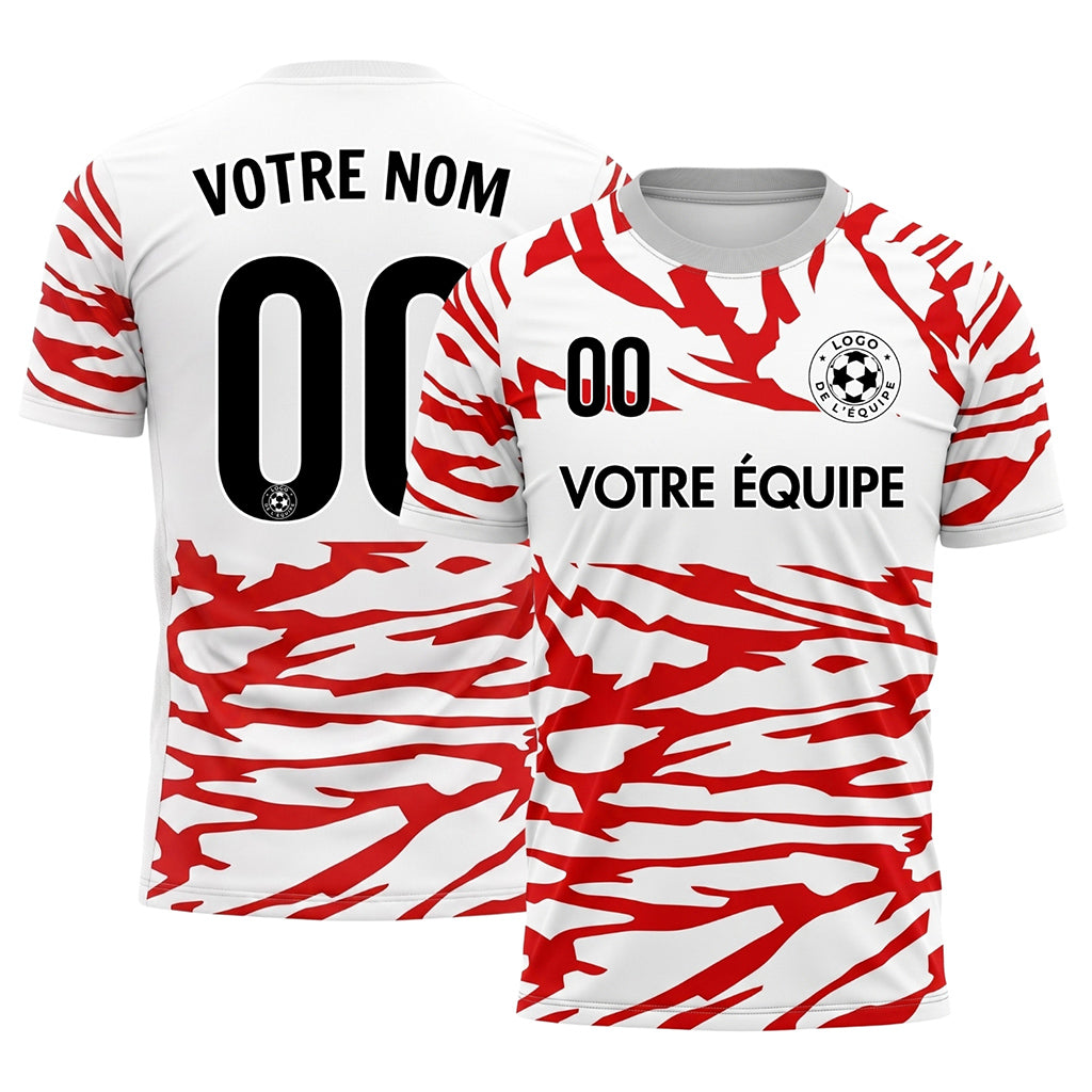 Blanc Rouge Tigre Rayures Empiècement Poitrine Motif Maillot de Football Personnalisé