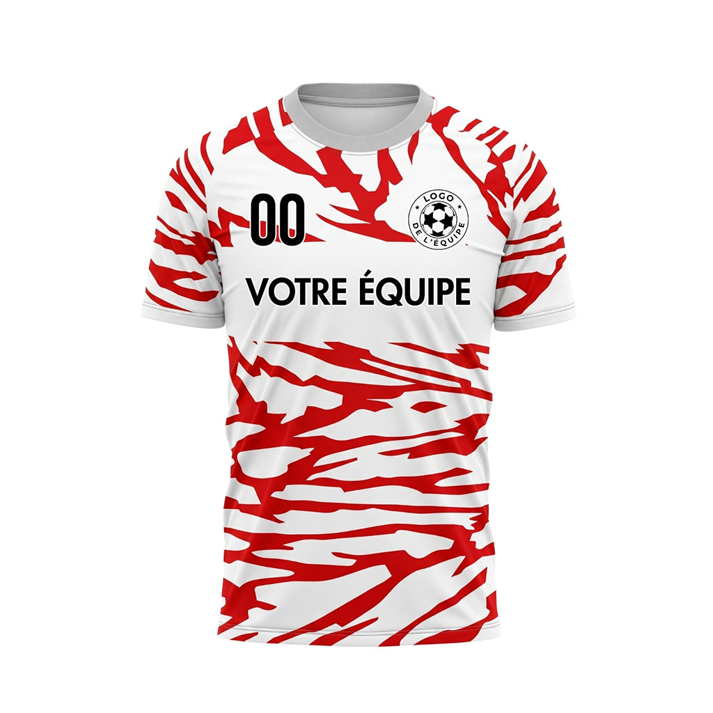 Blanc Rouge Tigre Rayures Empiècement Poitrine Motif Maillot de Football Personnalisé