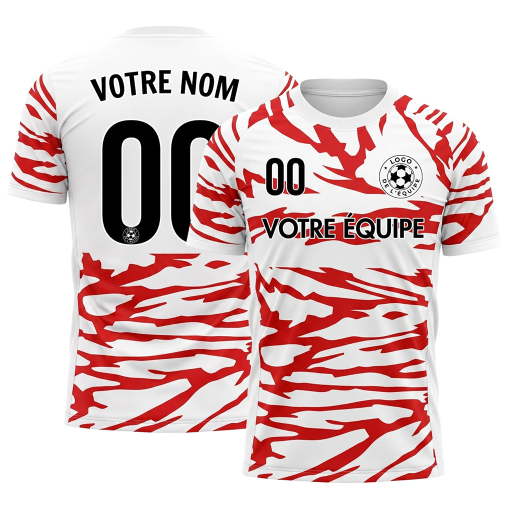 Blanc Rouge Tigre Rayures Motif Maillot de Football Personnalisé