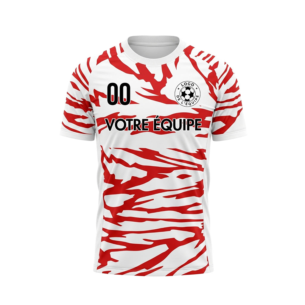 Blanc Rouge Tigre Rayures Motif Maillot de Football Personnalisé
