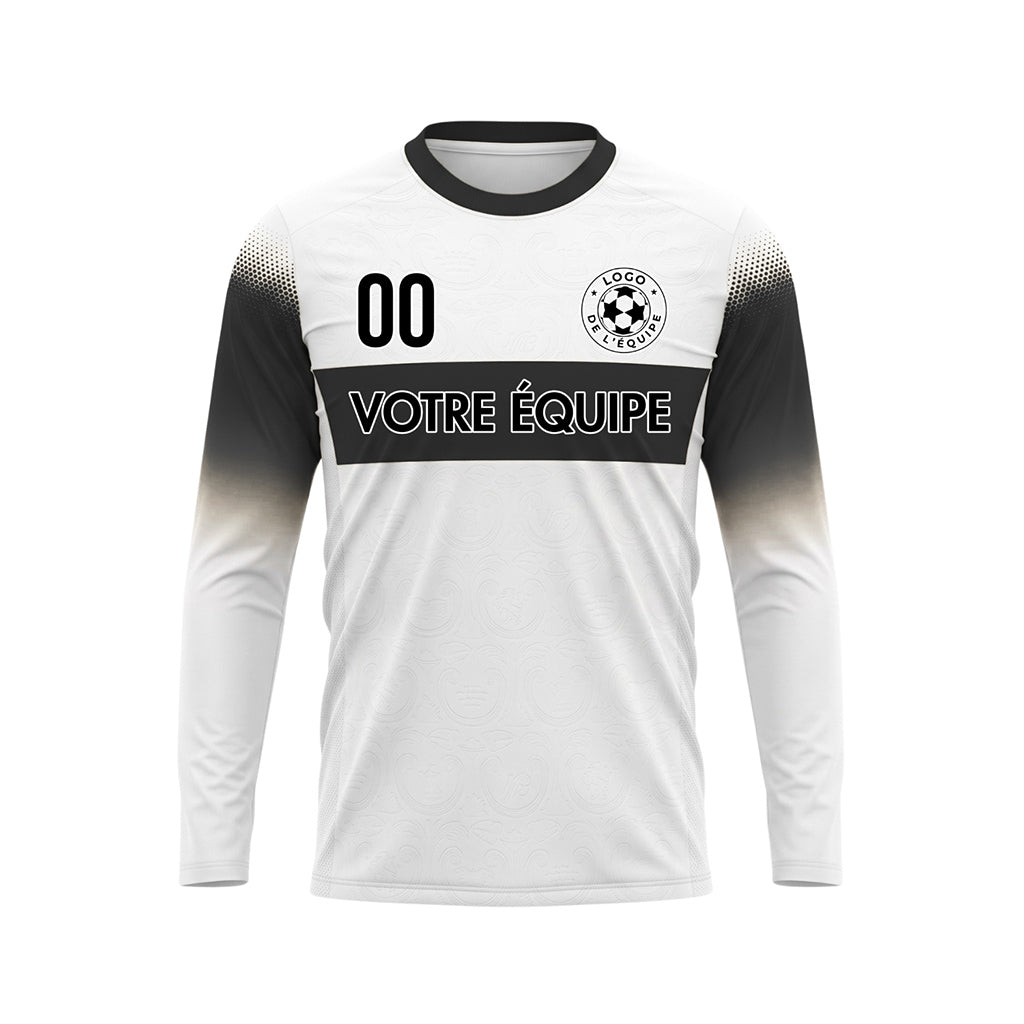 Blanc Noir Rayures Horizontales Dégradées aux Manches Maillot de Football Personnalisé à Manches Longues
