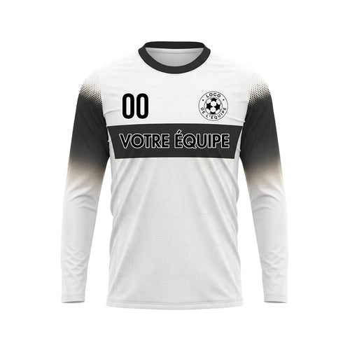 Blanc Noir Rayures Horizontales Dégradées aux Manches Maillot de Football Personnalisé à Manches Longues