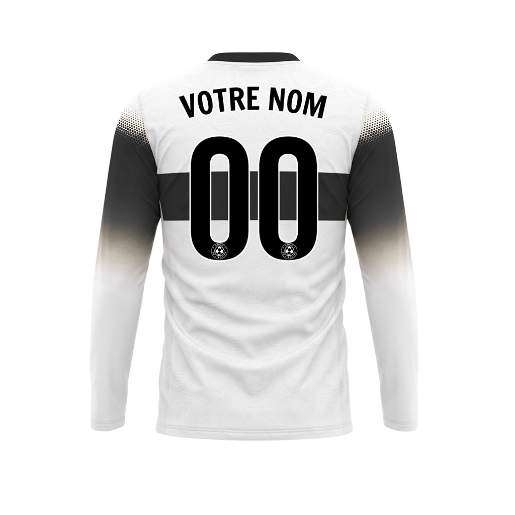 Blanc Noir Rayures Horizontales Dégradées aux Manches Maillot de Football Personnalisé à Manches Longues