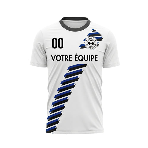 Blanc Noir Bleu Diagonales Rayures Géométrique Motif Maillot de Football Personnalisé