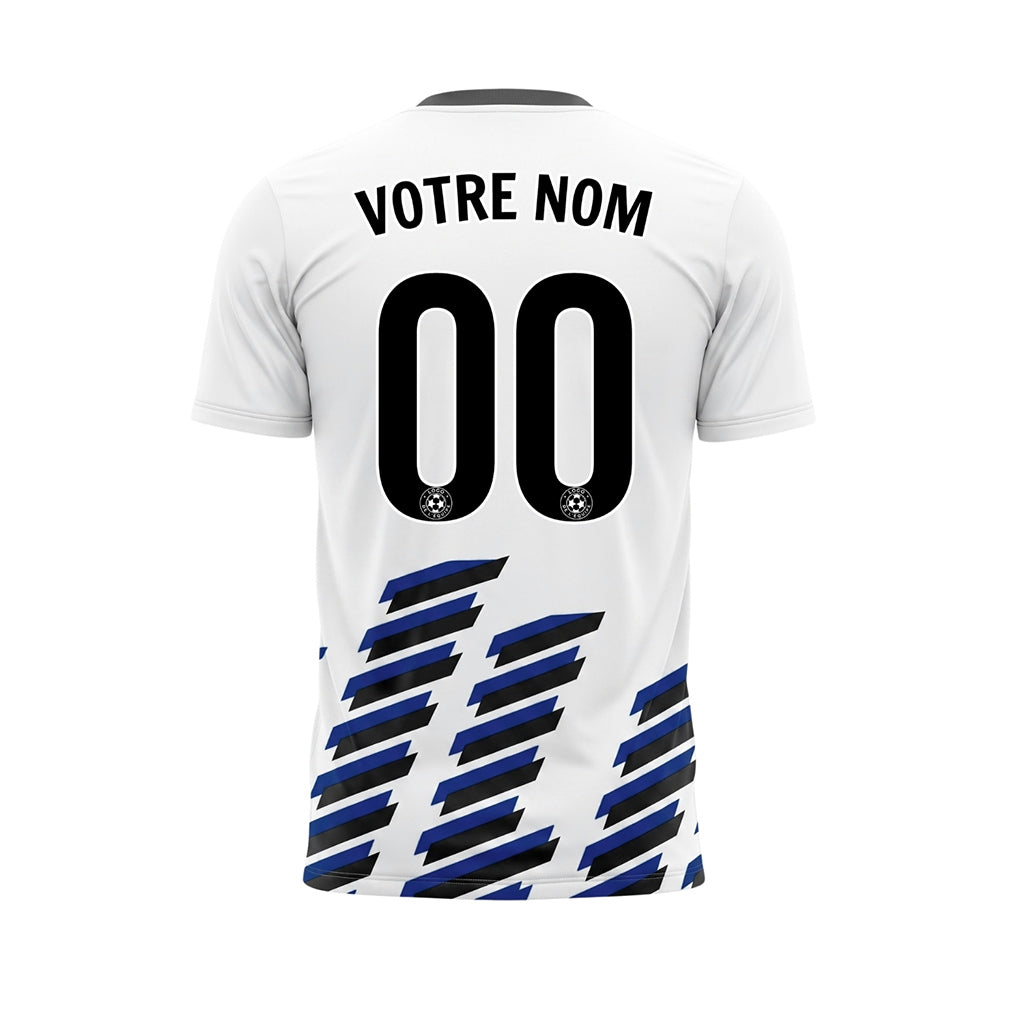 Blanc Noir Bleu Diagonales Rayures Géométrique Motif Maillot de Football Personnalisé