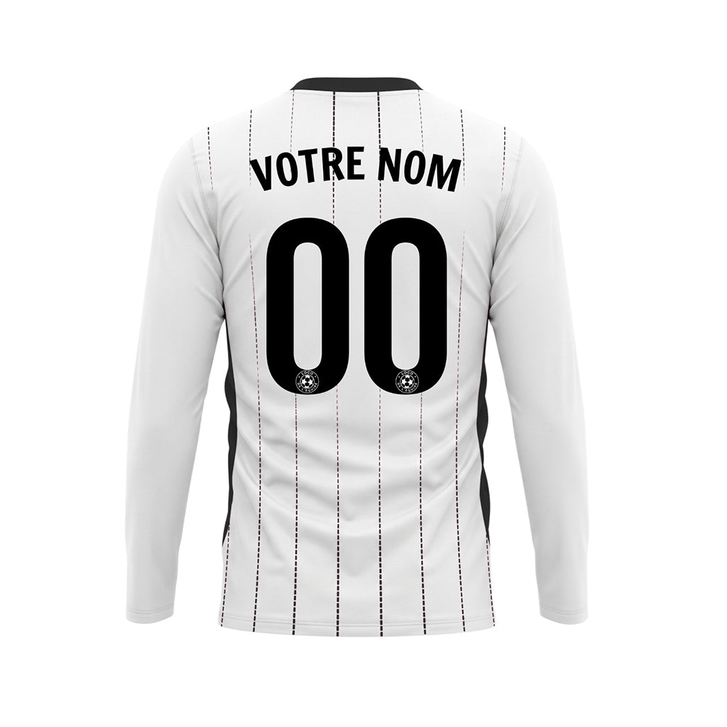 Blanc Noir Fines Rayures Verticales Maillot de Football Personnalisé à Manches Longues