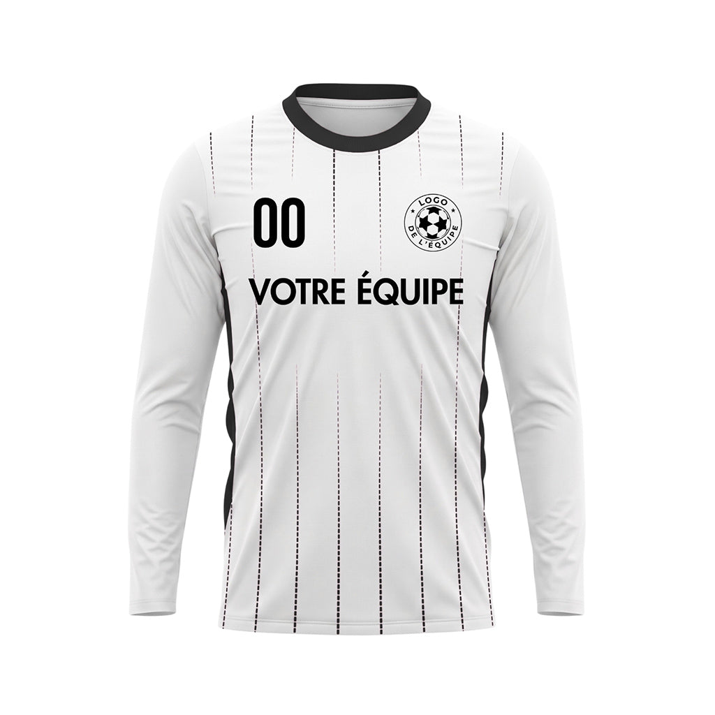 Blanc Noir Fines Rayures Verticales Maillot de Football Personnalisé à Manches Longues