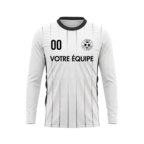 Blanc Noir Fines Rayures Verticales Maillot de Football Personnalisé à Manches Longues