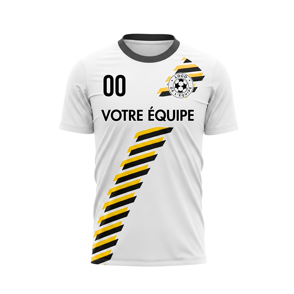 Blanc Noir Jaune Diagonales Rayures Géométrique Motif Maillot de Football Personnalisé