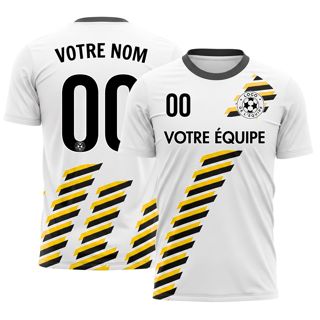 Blanc Noir Jaune Diagonales Rayures Géométrique Motif Maillot de Football Personnalisé