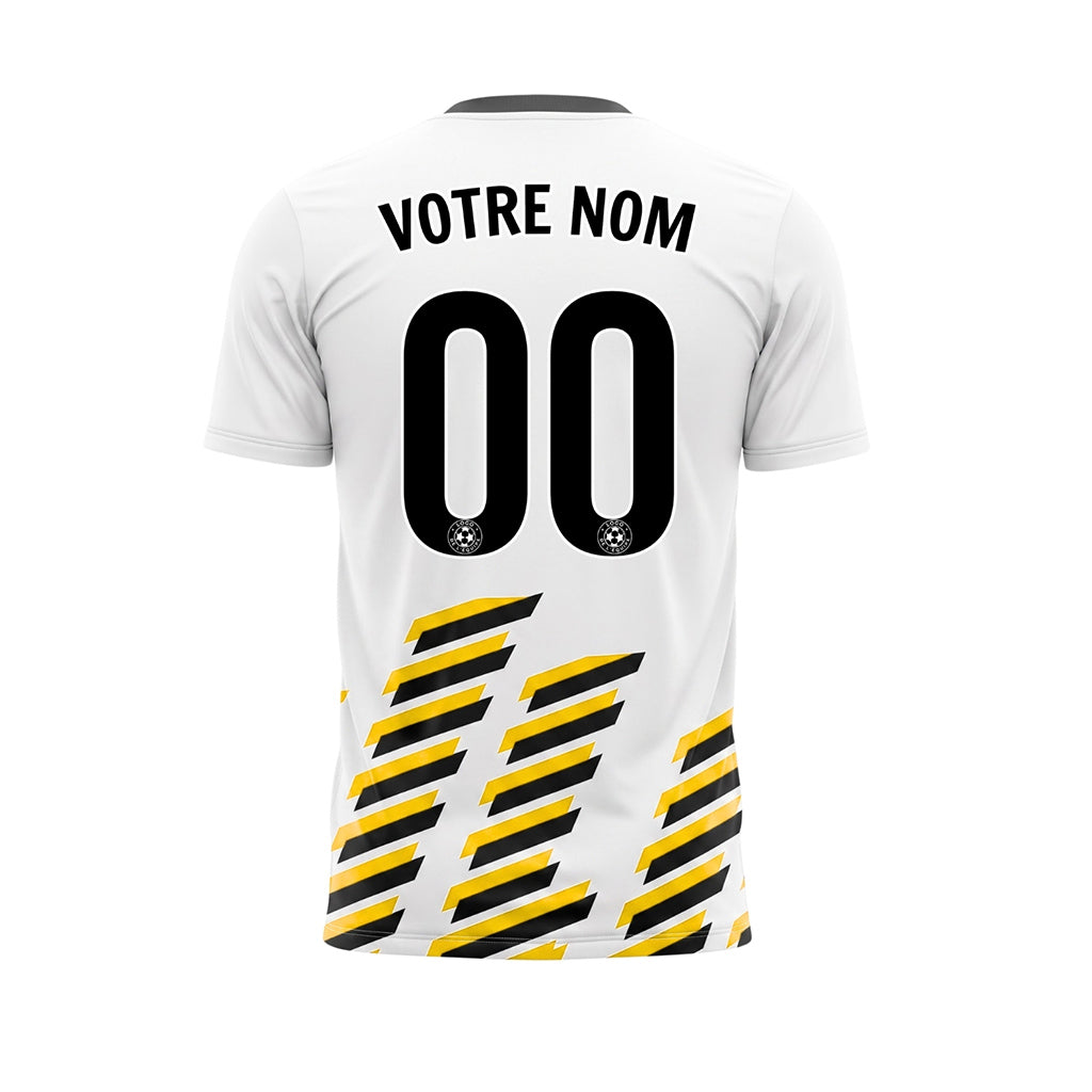 Blanc Noir Jaune Diagonales Rayures Géométrique Motif Maillot de Football Personnalisé